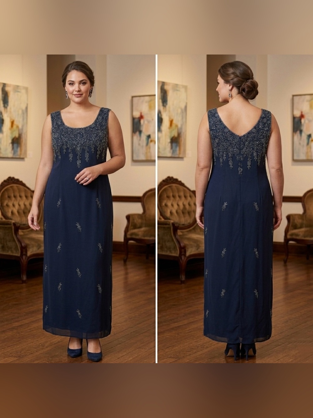 Draper’s & Damon’s 16W Women’s Plus Size Beaded Formal Gown Embellish Long Dress